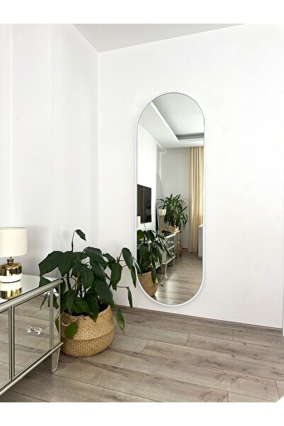 EFFE YAPI DEKOR Beyaz Metal Çerçeveli 180x60 CM Elips Model Ayaklı Boy Aynası