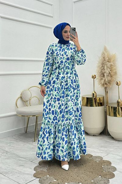 Neşeli Butik Satin Hijab Dress - Belted and Ruffled Skirt NMS008