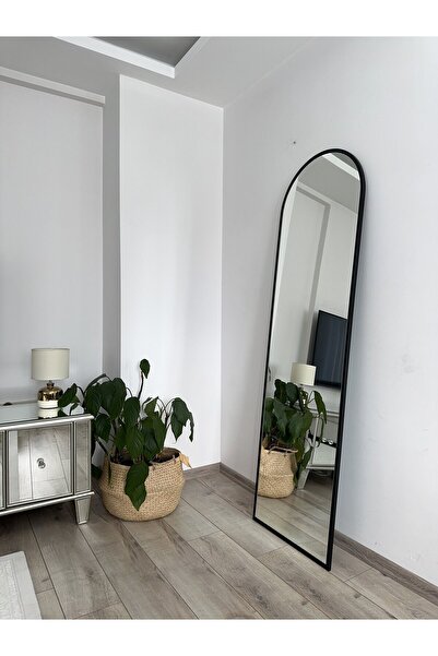 EFFE YAPI DEKOR Siyah Metal Çerçeveli 180x50 Cm Oval Boy Aynası ( Ayaksız )
