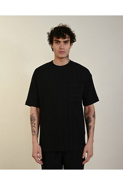 İLKCET MODA Μπλουζάκι με ριγέ τσέπη oversize