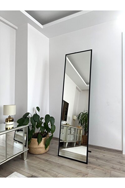 EFFE YAPI DEKOR Siyah Metal Çerçeveli Ayaklı 180x50 Cm Boy Aynası