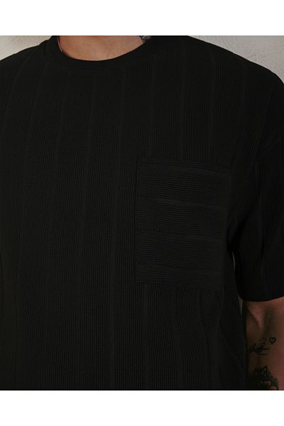 İLKCET MODA Μπλουζάκι με ριγέ τσέπη oversize