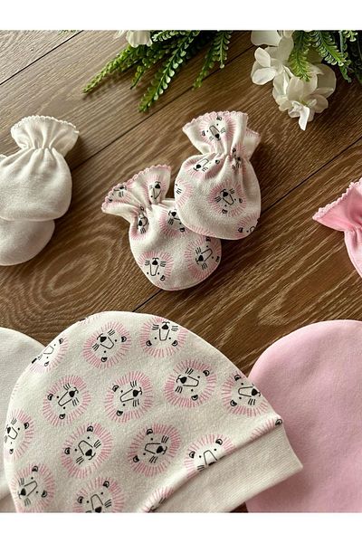 Renkli Puset Organic Set of 6 Newborn Baby Gloves and Hats Aslan