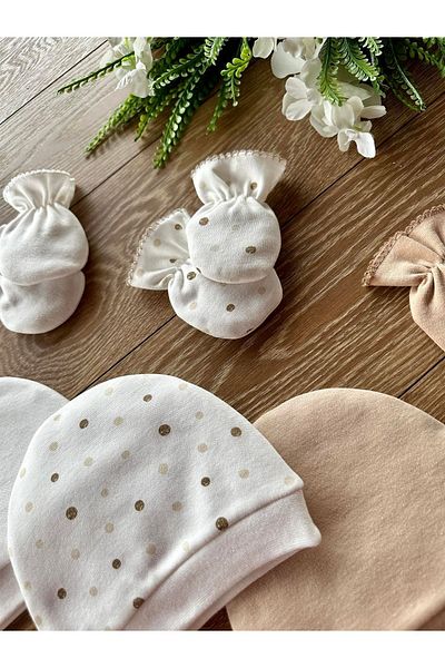 Renkli Puset Organic Set of 6 Newborn Baby Gloves and Hats Points