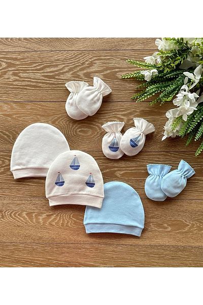 Renkli Puset Organic 6-Piece Newborn Baby Gloves Hat Set Sailing