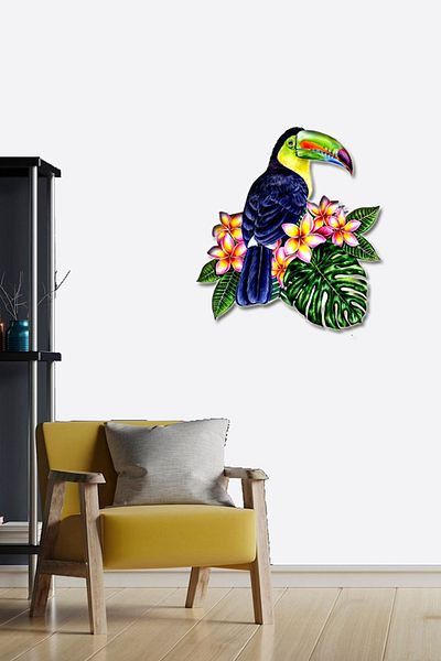 Deposundan Al Floral Patterned Wooden Toucan - Lucky Wall Decoration