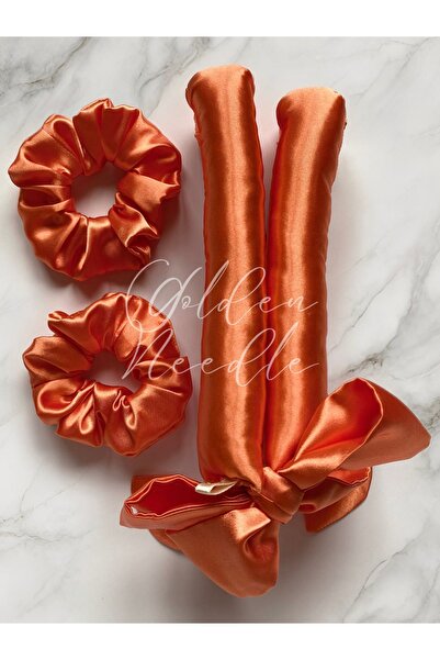 Golden Needle Pachet de 4 piese de coafat pentru păr din satin portocaliu, fă...