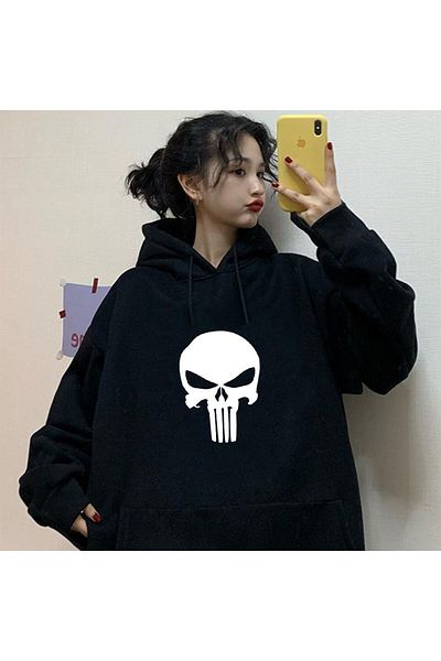 Touz Moda Φούτερ Dompuleri Moda Touz Gothic Punisher Μαύρη κουκούλα