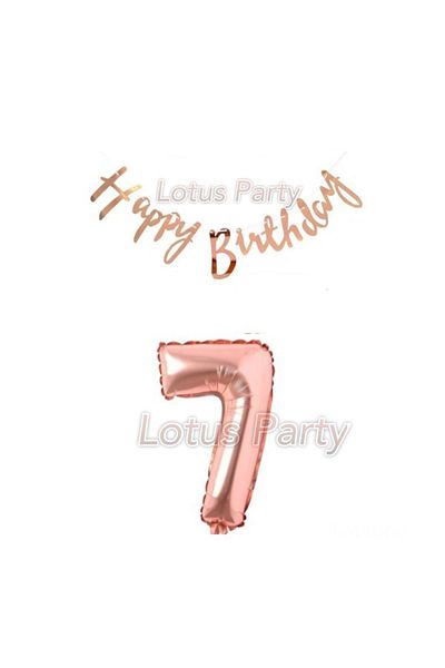 LOTUS PARTY 7 Year Old Rose Gold Birthday Set - Rose Gold Number Foil Balloon Rose Gold Hapyy Birthday Text