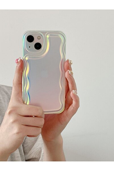EDELFU Iphone 13 Hologram Zigzaglı Puffer Uyumlu Kılıf Arkası Mat Darbeye Dayanıklı Silikon