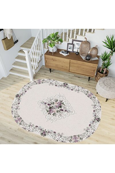 ROVİGO HOME Dijital Baskı Yıkanabilir Kaymaz Taban Oval Salon Halısı Rvg7205-...