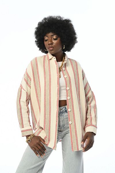 Orfeo Negro Women's 100% Cotton Fabric Striped Oversize Shirt