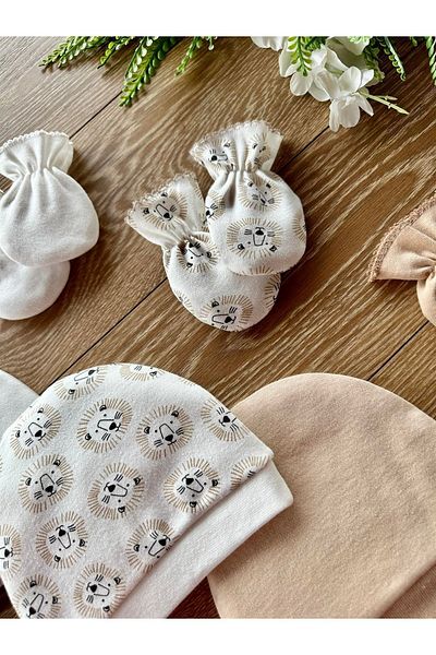 Renkli Puset Organic Set of 6 Newborn Baby Gloves and Hats Aslan