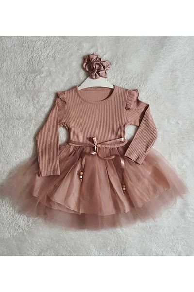 Retro Women Fata Copil Dusty Rose Tulle Bumbac Maneca Lunga Ocazie Speciala Ziua Zilei Rochie de Seara Cadou Rochie Printesa de zi cu zi
