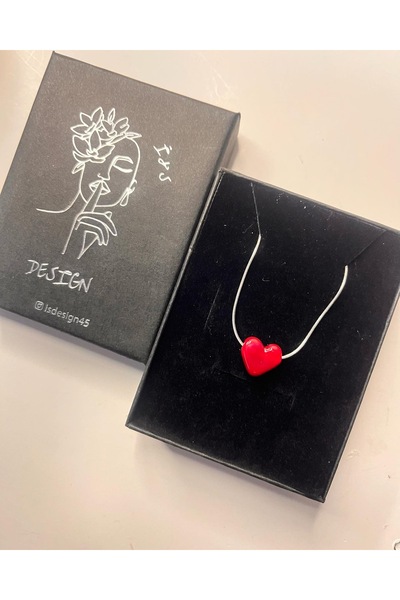 i&s design ÇELİK KIRMIZI KALP KOLYE SİLVER ( 1 ADET HARFLİ )