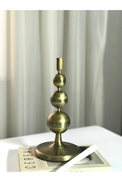 Shura Homeware Metal Top Şamdan & Mumluk Eskitme Gold Oval Ayaklı