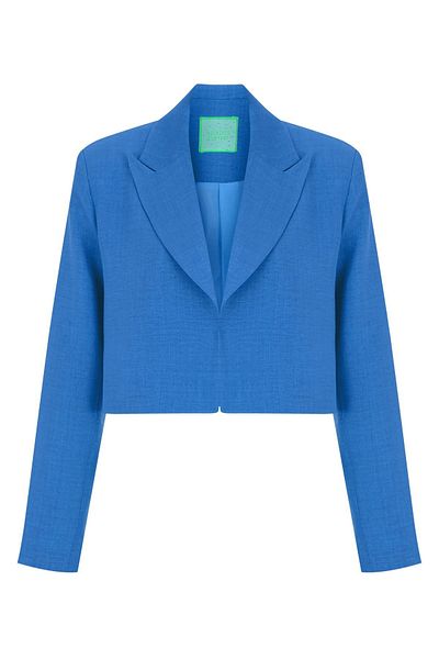 Whenever Company Jachetă crop cu aspect de in de culoare albastră