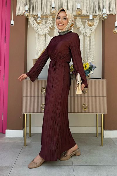 Bym Fashion 3897 Μοντέλο Σατέν Πλισέ Καφέ Φόρεμα