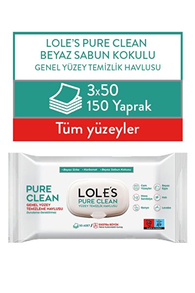 Lole's Yüzey Temizleme Havlusu, Islak Mendil, 3x50, Beyaz Sabun Ve Karbonat, ...