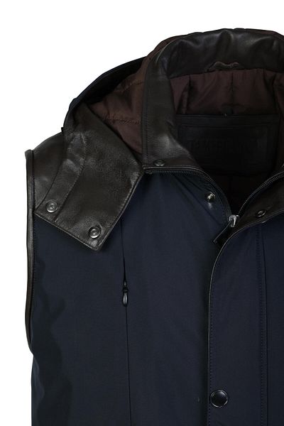 Tamer Tanca Navy Blue Leather Vest and Textile Coat - Men