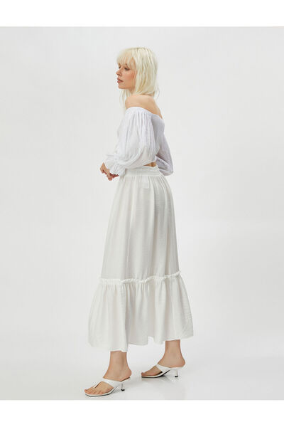 Koton Віскозна довга спідниця з воланами Текстурована з високою талією з оборками