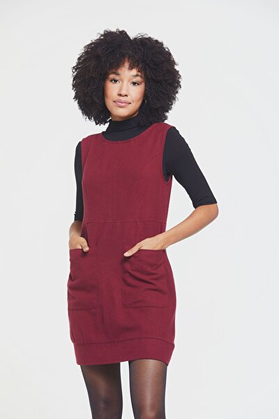 Clandestino فستان جيليه قطني صغير باللون العنابي