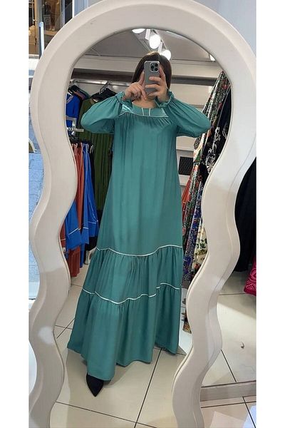 İZZA STYLE Ντουμπάι μοντέλο βαμβακερό φόρεμα χιτζάμπ - Λεπτομέρεια Piping