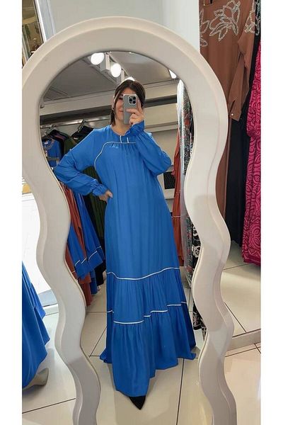 İZZA STYLE Ντουμπάι μοντέλο βαμβακερό φόρεμα χιτζάμπ - Λεπτομέρεια Piping
