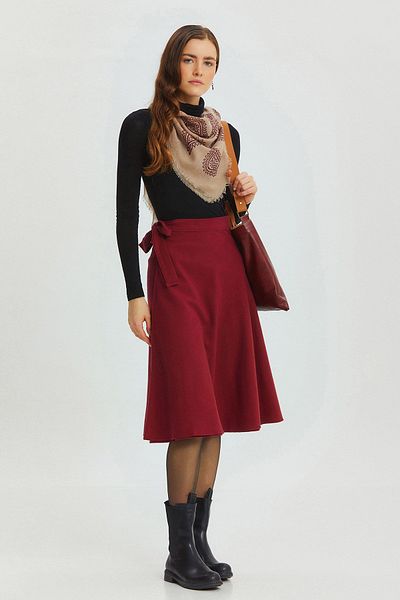 Clandestino Claret Red Midi Length Flared Wrap Skirt