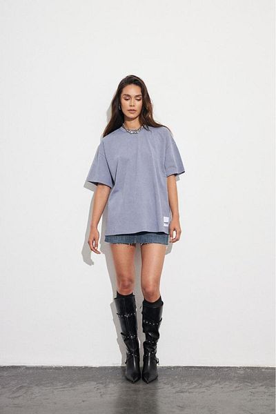 Bases Tricou Premium Basic Oversize - Albastru, 100% bumbac, Maneca scurta, Efect Pale