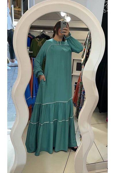 İZZA STYLE Ντουμπάι μοντέλο βαμβακερό φόρεμα χιτζάμπ - Λεπτομέρεια Piping