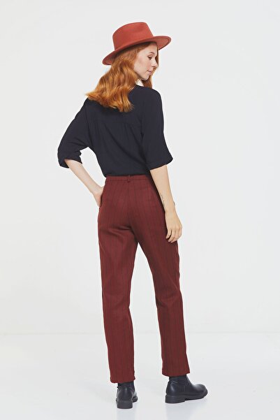 Clandestino Çizgili Rahat Kesim Şık Bohem Pantolon Kiremit