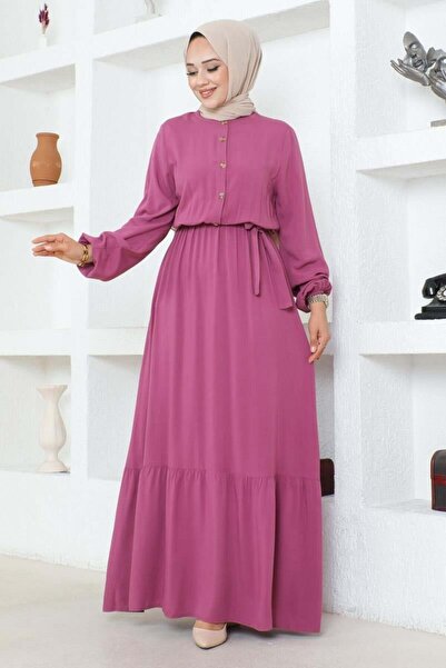 Genel Markalar Düğme Detaylı Viskon Elbise