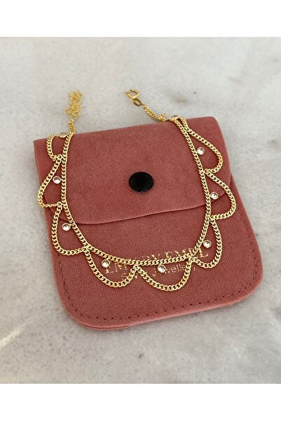 emy by emel luxury silver jewelry Sallantılı Taşlı Dantel Halhal Altın Kaplam...