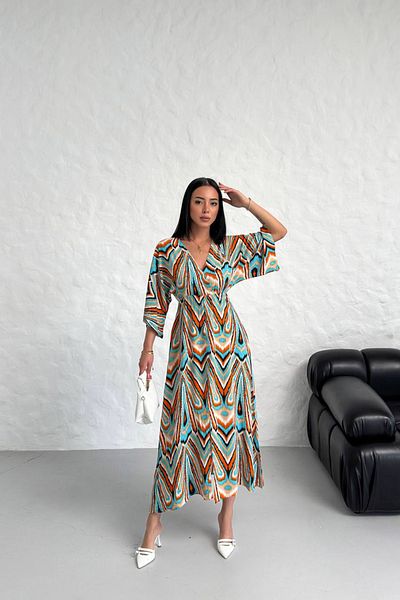 Neşeli Butik Μοντέλο NBG021 - Γυναικείο φόρεμα Vislon με χαμηλό μανίκι