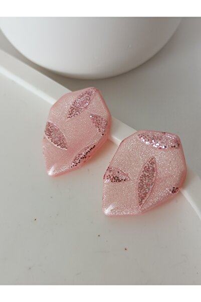 La fee aksesuar ÇELİK KÜPE APARAT-PARLAK PEMBE SİMLİ KISA SABİT EL YAPIMI POLİMER KİL KÜPE