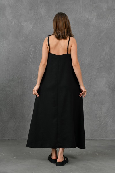 Secret Passion Lingerie Schwarzes Midi-Strandkleid mit U-Ausschnitt und verstellbaren Trägern – Aerobin-Stoff 3378