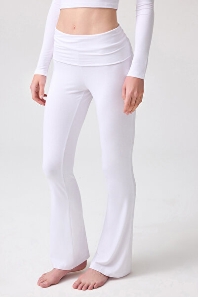 Los Ojos Melodi White Flared Jersey Trousers - Spanish Leg
