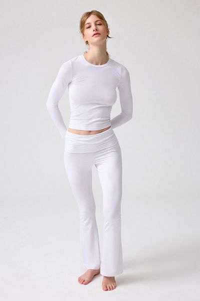 Los Ojos Melodi White Flared Jersey Trousers - Spanish Leg