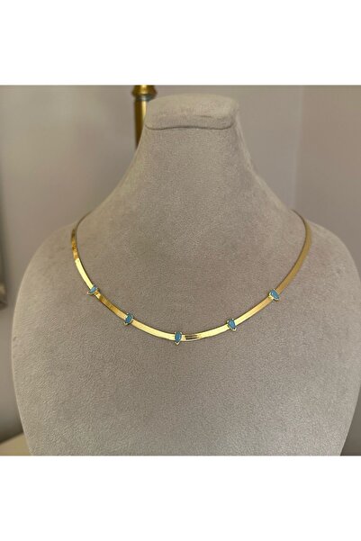 emy by emel luxury silver jewelry Altın Kaplama Mavi Taşlı İtalyan Yassı Zinc...