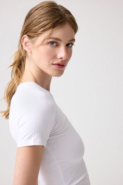 Los Ojos Bílé triko Melodi Short Fitted - Fitted