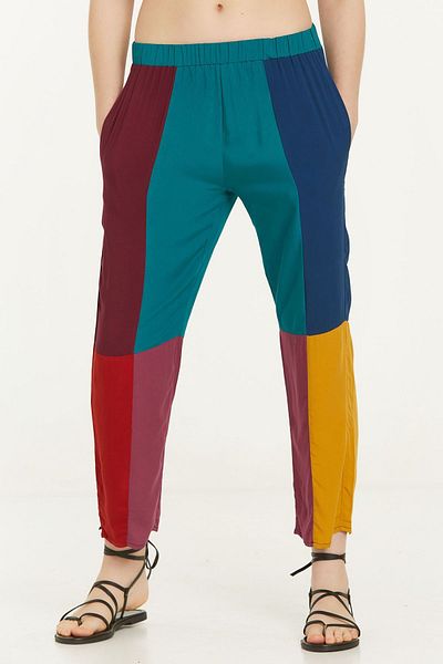 Clandestino Turquoise Bohemian Patch Trousers - Pocketed