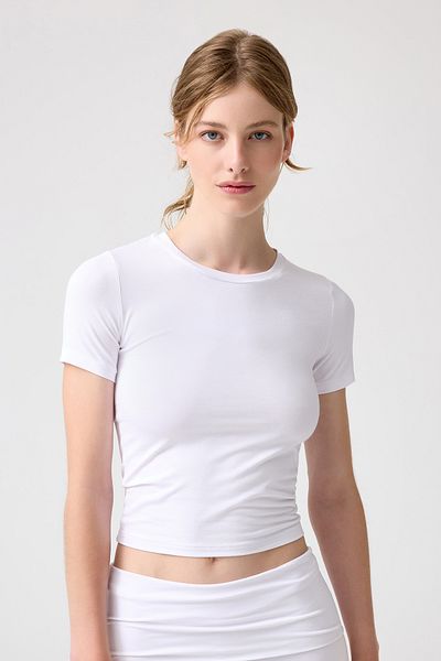 Los Ojos Bílé triko Melodi Short Fitted - Fitted