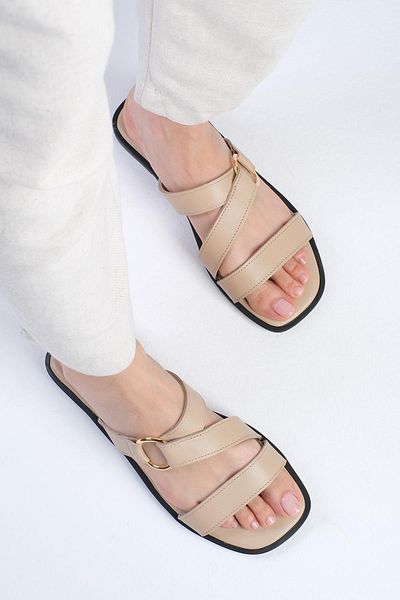 Mio Gusto Papuci plati pentru femei din piele naturală colorata nud - varf toce