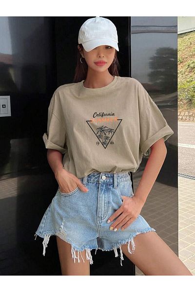 FAVORİST Καλιφόρνια Summer Printed - Βαμβακερό κοντομάνικο μπλουζάκι Oversize