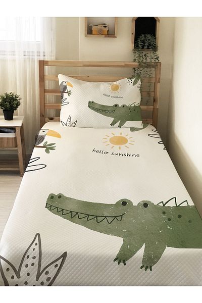 Evmila Crocodile Patterned, Printed Single and Children's Pique Set