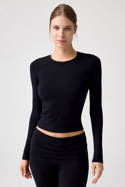 Los Ojos Krátká halenka Melodi Black s dlouhým rukávem – dlouhý střih