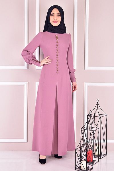 ModaMerve Φόρεμα με κουμπιά Dusty Rose Asm21510