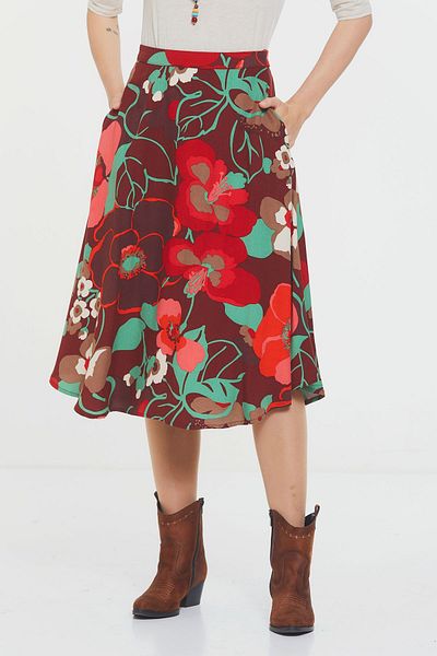 Clandestino Red Midi Bohemian Skirt