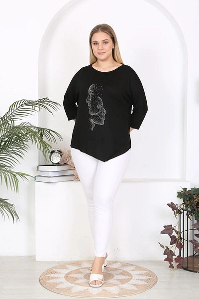 ViolettaXL Plus Size Asymmetrical Cut - FlexiBle Viscose Tunic with Stone DeTail